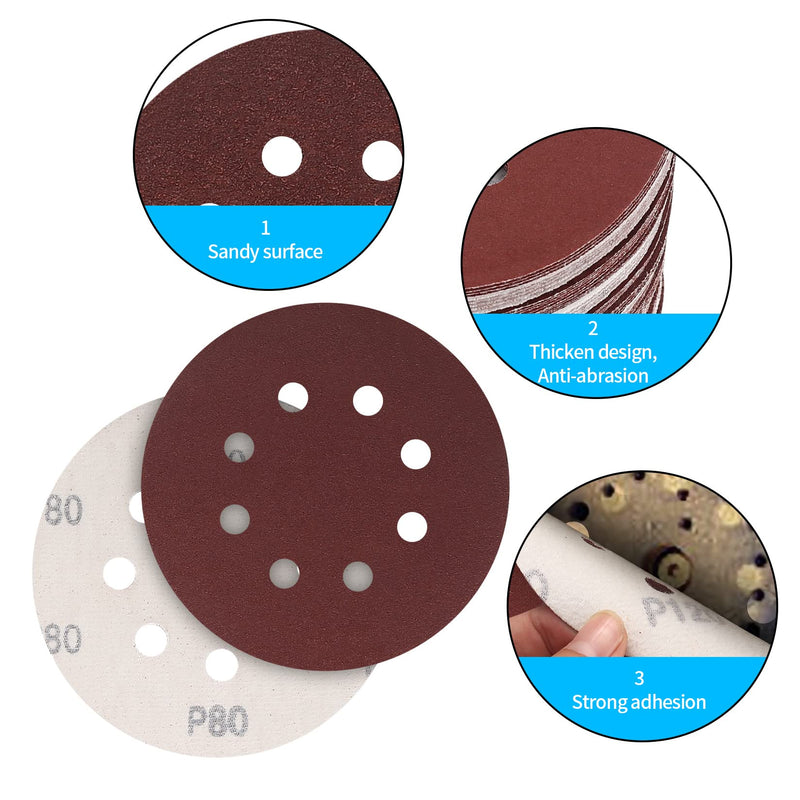 [Australia - AusPower] - Pack of 30 Sandpaper 125 mm Velcro, Sanding Discs, 8 Holes Round Velcro Sandpaper for Random Orbital Sanders Wood, Metal, Colour (40 Grit) 40 grit 