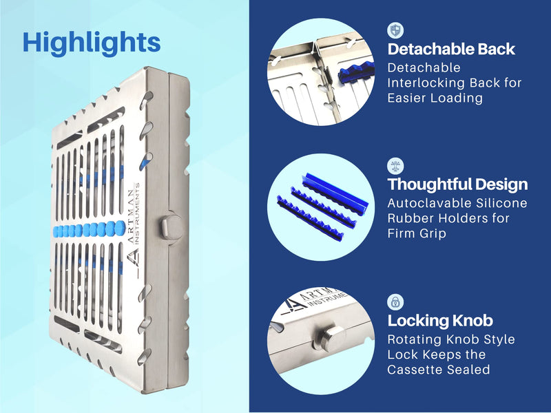 [Australia - AusPower] - Heavy Duty Sterilization Cassette Tray for 10 Instruments Rack Premium Design Dental Surgical lab 7.25"X5.75"X1.4" ARTMAN Brand 