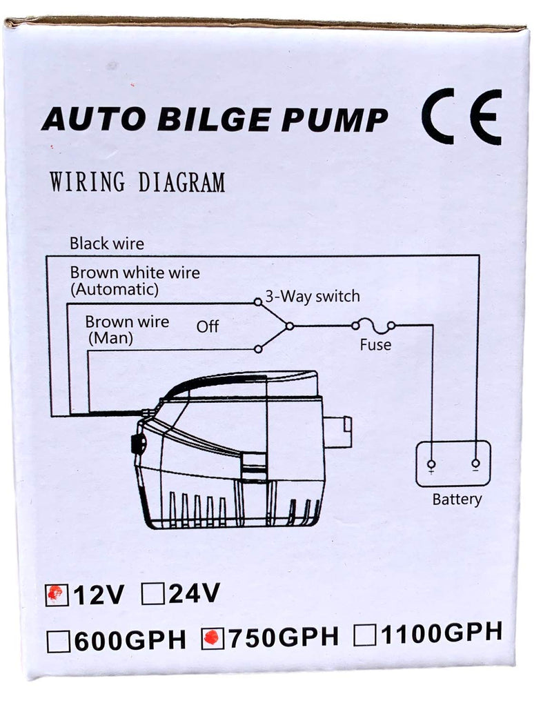 OASIS MARINE Automatic Bilge Pump with Built-in Float Switch 750 GPH 12V Water Removal Pump, Stainless Steel Shaft, Snap-Lock Strainer Base, Quiet Operation, 3/4" Hose Outlet