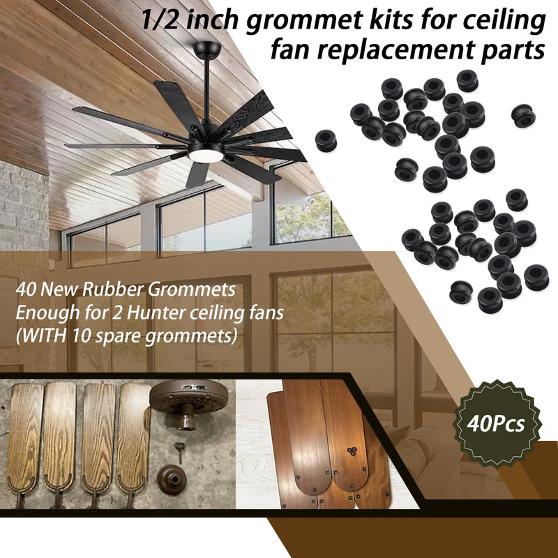 40PCS Antique/Vintage/Discontinued rubber grommets Replacement/Rubber Grommets fits for Hunter Ceiling Fan.Ceiling Fan Replacement Parts (40Pcs black) 40