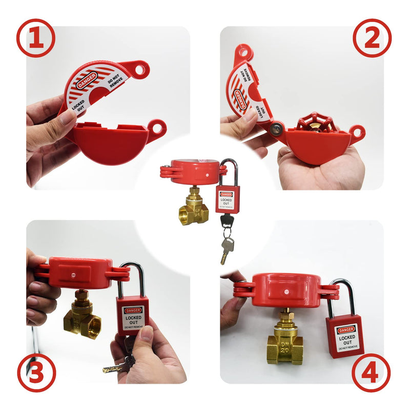 [Australia - AusPower] - Gate Valve Lockout and Safety Padlock, 1Set, Hose Bib Lock for Outdoor Faucet Knob/Water Spigot/Propane Tank, 1 to 2-1/2 in Dia Valve Handles, Plastic Red Secure Lock Device for Outside Garden Valve Valve Lockout and Safety Padlock 1 Set 