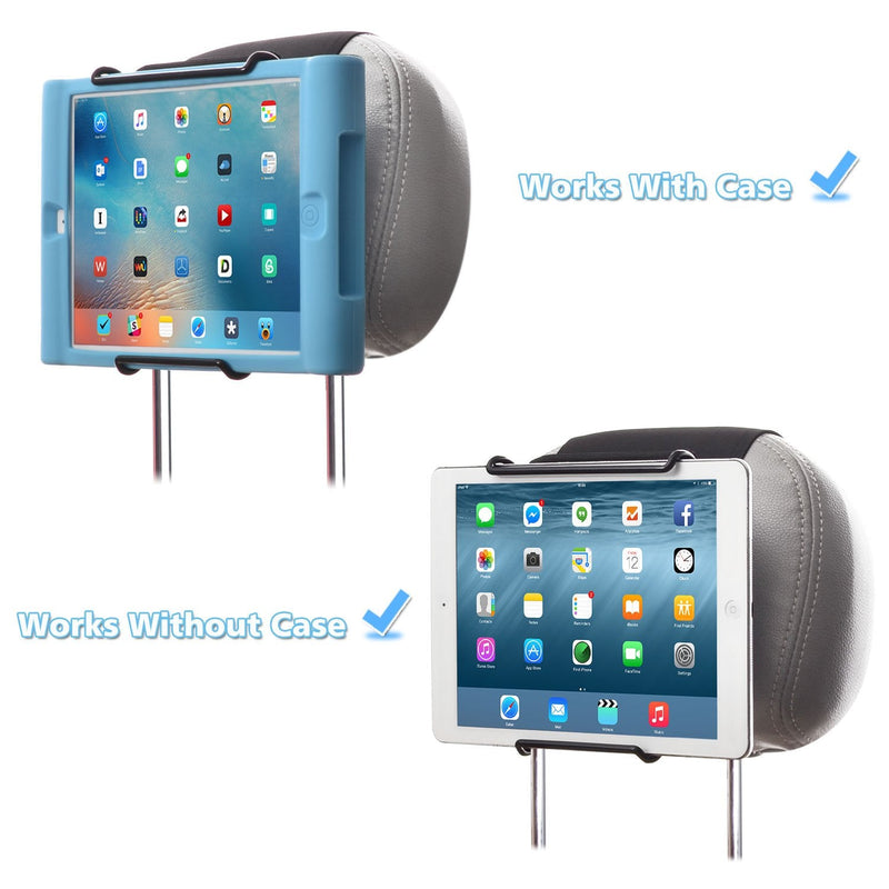 Universal Car Headrest Mount Holder with Angle-Adjustable Clamp - for Use with iPads, Galaxy Tablets and More
