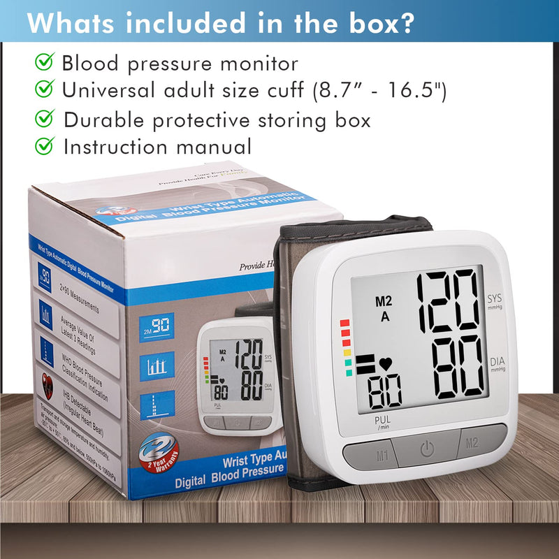 [Australia - AusPower] - Novamedic Digital Blood Pressure Monitor, Accurate BP Machine with Adjustable Wrist Cuff & Large LCD Display, Automatic 90x2 Reading Memory, for Home Use and Medical Supplies, Batteries Included. 