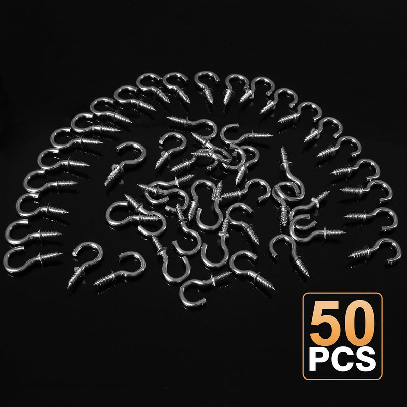 [Australia - AusPower] - 50Pcs 1/2 Inch Cup Hooks, Silver Ceiling Hooks Small Screw-in Hooks Metal Screw Hooks Nickel Plated Hooks 