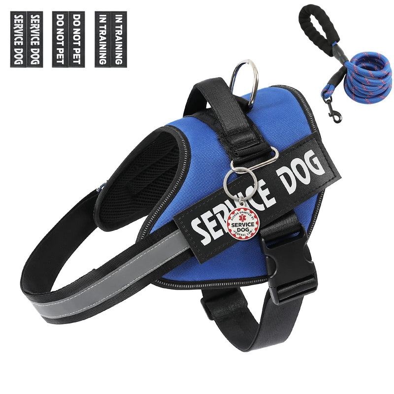VOOPET Service Dog Vest Harness+ ID Tag and Leash Set+6 Patches,No Pull&Adjustable Reflective Dog Harness for Training,Suitable for Small Medium and Large Dogs. X-Large (Pack of 1) Blue