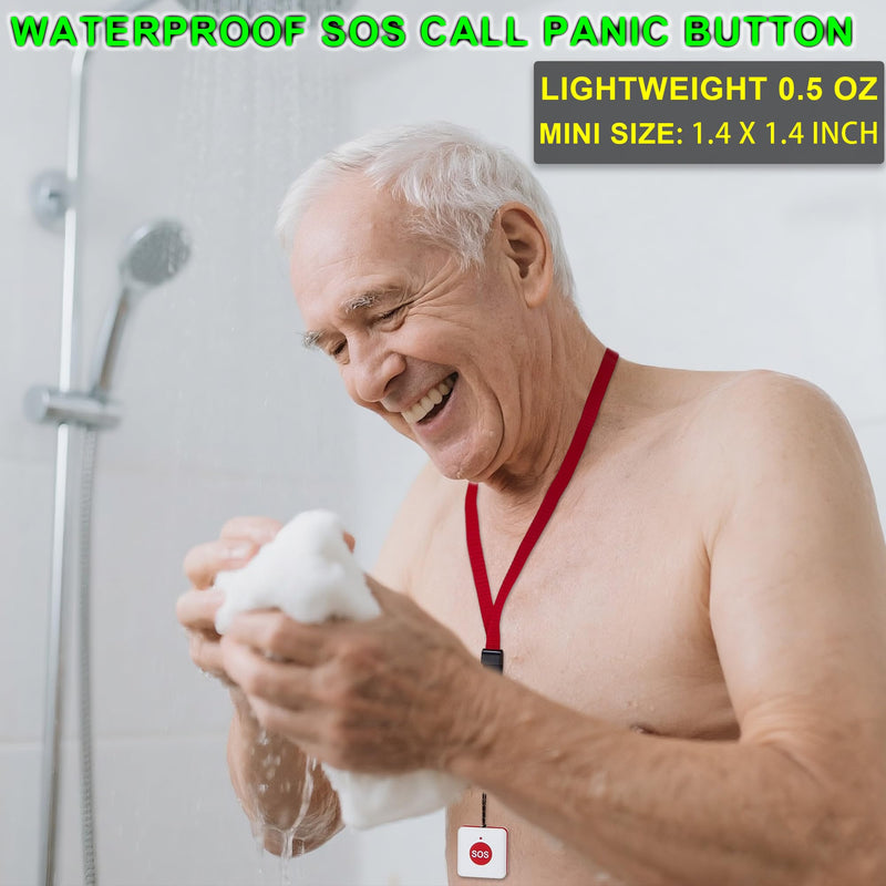 2-in-1 Elderly SOS Call Panic Button Waterproof Caregiver Pager Nurse Alert. Portable Receiver Long-lasting Rechargeable Battery-powered. Doorbell (Door Open Alarm) Cordless Bed Alarms