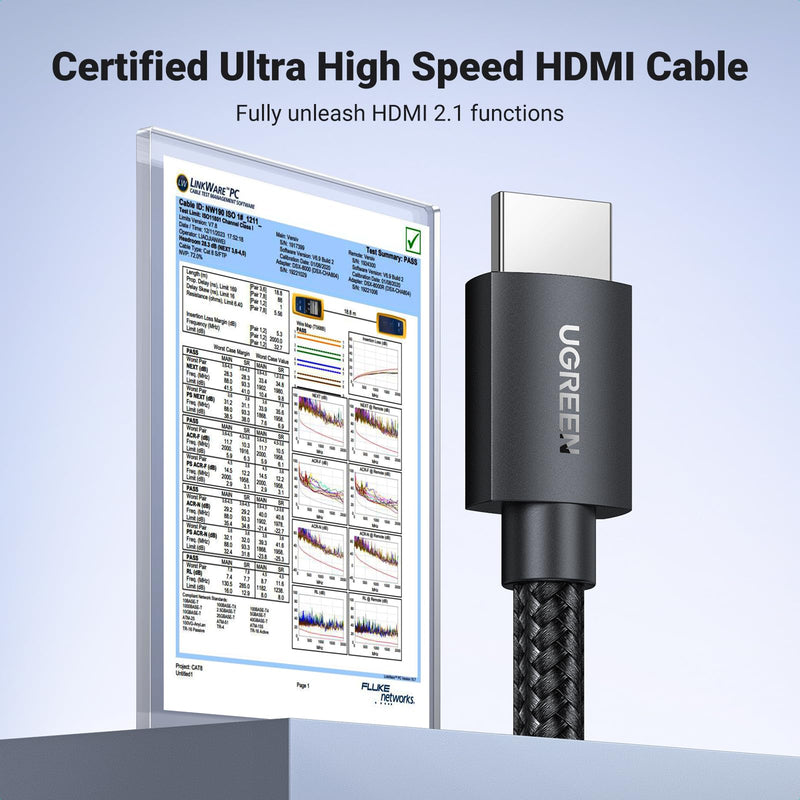 UGREEN HDMI 2.1 Cable Certified 8K 16FT Ultra High Speed HDMI Cord Braided 48Gbps 4K@240Hz 10K@60Hz with Dynamic HDR eARC Dolby Atmos HDCP Compatible with PS5 PS4 Xbox Roku TV HDTV Blu-ray Projector 16 feet
