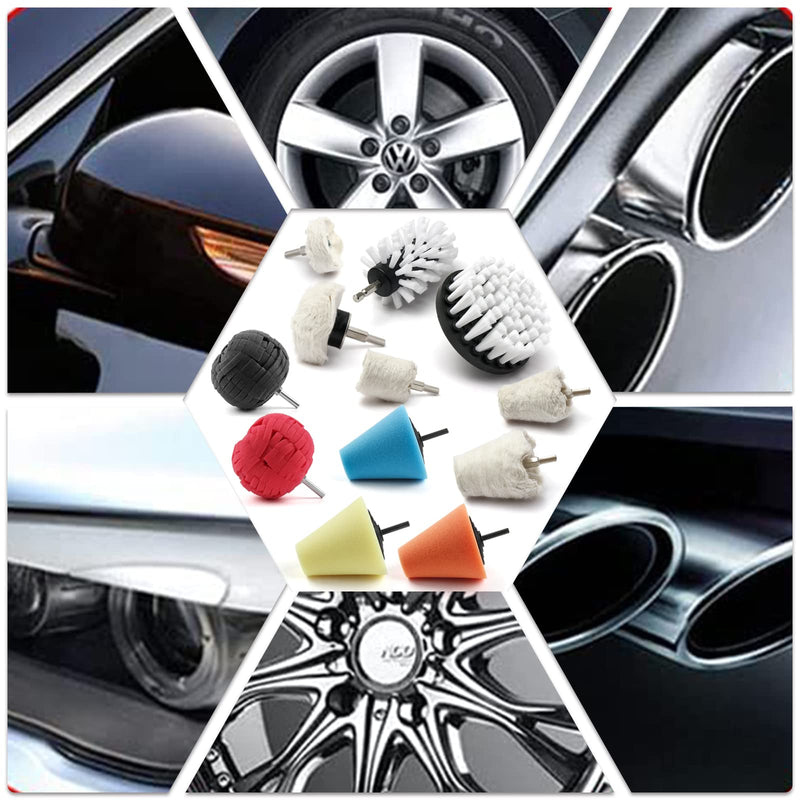 Polishing Pad Buffing Wheel Kit 12 Pack, Polishing Ball for Drill,for Car Care Metal Aluminum Stainless Steel Chrome Wood Plastic Ceramic Glass Woods Fabric Cotton Machine Jewelry