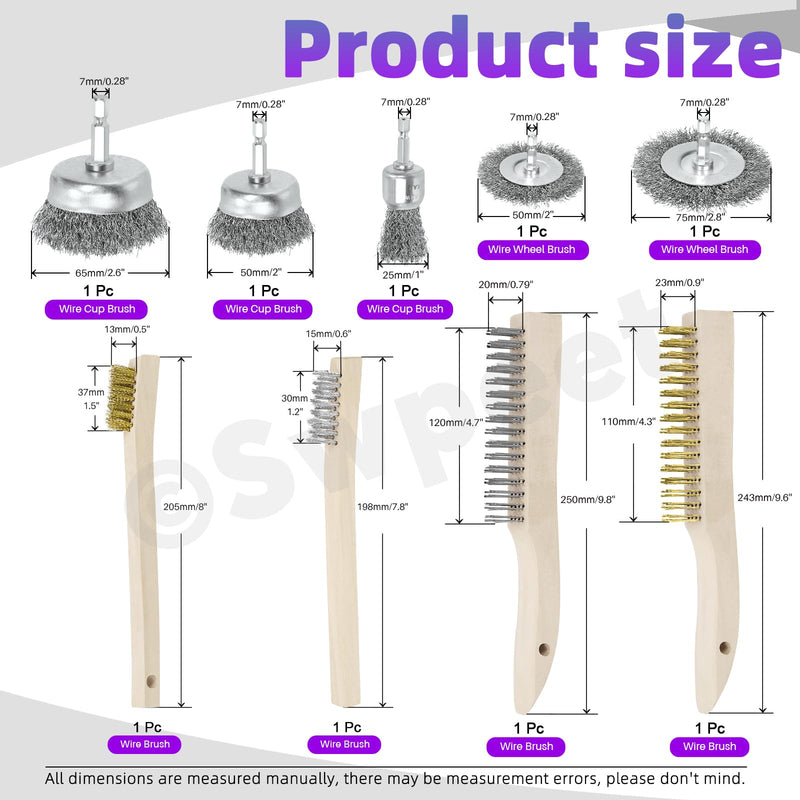[Australia - AusPower] - Swpeet Wire 9 Pieces Wire Scratch Brush Kit, Including 5 Pieces Wire Wheel Cup Brush, 3 Pieces Brass/Stainless Steel/Carbon Steel Wire Brush and 1 Piece Copper Wire Brush for Rust, Colour Scouring N3 