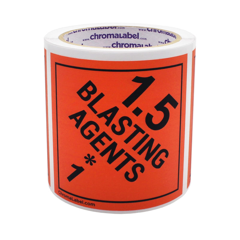 ChromaLabel 4 by 4 Permanent Durable Square D.O.T. Hazard Labels, Hazard Class 1.5 Blasting Agents Label, 100/Roll 4" x 4"