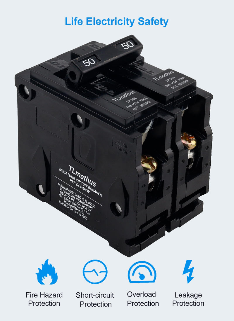 [Australia - AusPower] - ?????? ?????????????? 50 Amp 2 Pole Type QP Circuit Breaker Plug-in Mount Standard MCB Thermal Magnetic Protection, 10KA 120/240V, Compatible with Siemens PL and ES series load centers(2P 50A) 2P 50A 