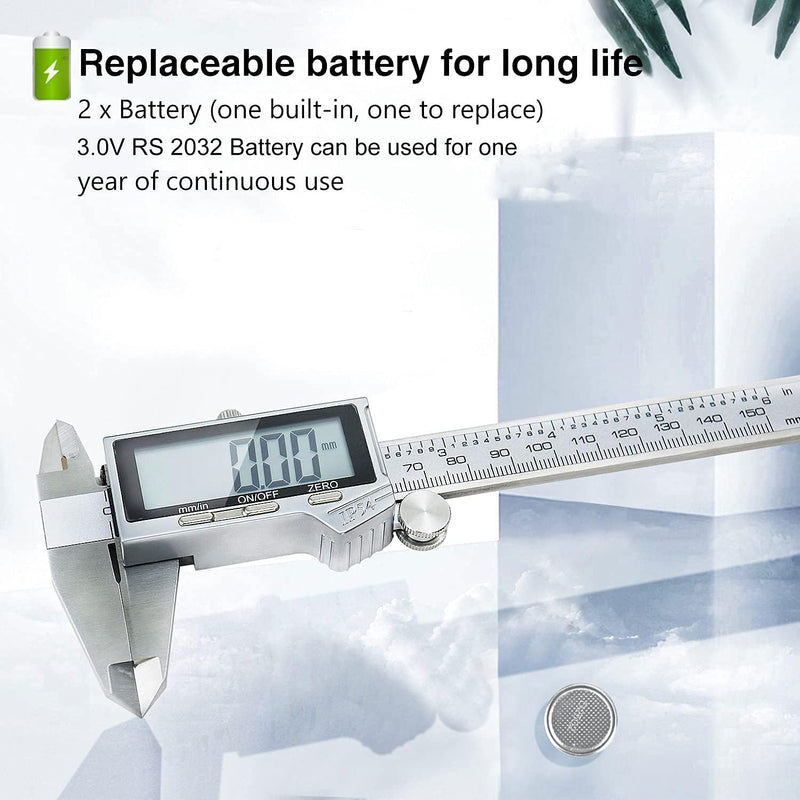 [Australia - AusPower] - Electronic Digital Vernier Caliper, LOUISWARE Stainless Steel Caliper 150mm/0-6 inch Measuring Tools with Extra-Large LCD Screen, inch/Metric Conversion QB_087 