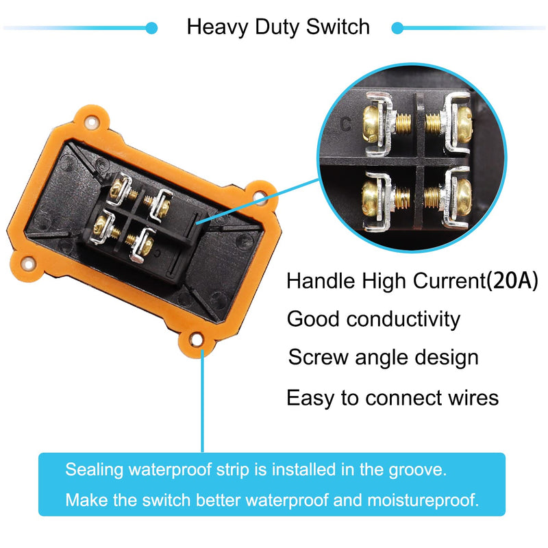 [Australia - AusPower] - IP67 Waterproof Inline Cord Switch 12V DC 20A DPST 4Pin 2 Position On Off Outdoor Toggle Switch with Red Light Rocker Button,Two-Side Entry & Exit Line DC 12-24V 