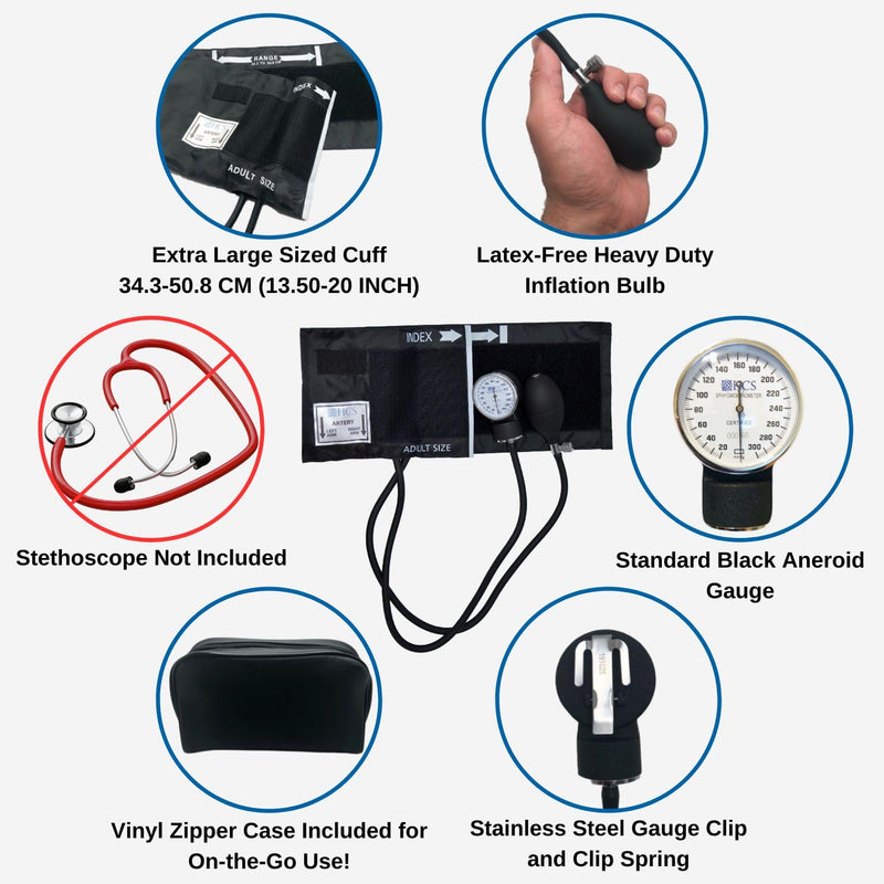[Australia - AusPower] - HCS Extra Large Blood Pressure Cuff Manual - Aneroid Sphygmomanometer, X Large Adult - Medical, Home, Elderly Care - BP Cuff Manual - XL Blood Pressure Cuff Arm Monitor w/Carrying Case 