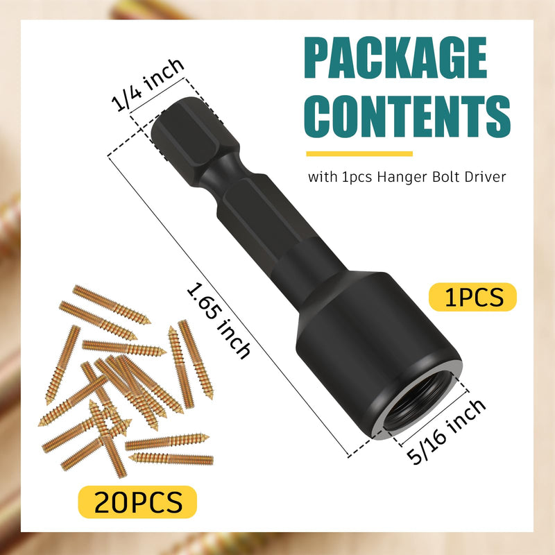 [Australia - AusPower] - Hicarer 20 Pack 5/16-18 x 2 Inch Hanger Bolts Double Headed Bolts with Driver Self Tapping Screw Threaded Rod Screws for Furniture Double Headed for Wood Furniture Joint 