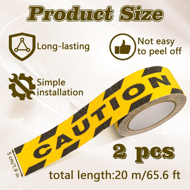 2pack Yellow Caution Tape, 1.97in x 65.6Ft Anti-Slip Caution Tape Roll, Warning Stickers, Watch Your Step Sign