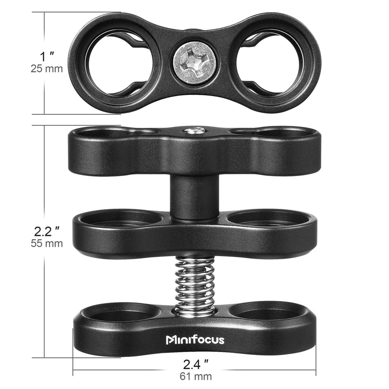 MINIFOCUS 2PCS 1'' Aluminum Ball Clamp Mount for Underwater Diving Light Arms Tray System, Photography Diving Camera, 360° Clip Adapter Bracket for Action Camera Flashlight Arms System 2 Pcs 2 Holes