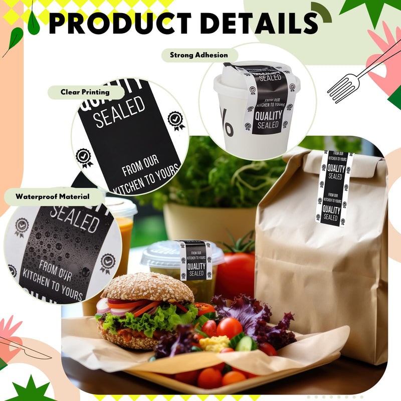 500 Pieces Tamper Evident Stickers 2 x 4 Inch Seal Proof Tape Safe Labels Sealed Tamper Proof Stickers for Drink Food Container Freshness Pizza Boxes Secure Food Delivery Black, White 500