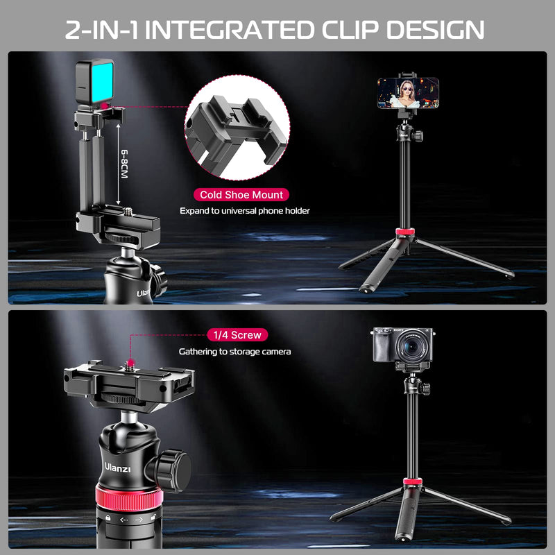 [Australia - AusPower] - ULANZI MT-44 Extendable Phone Tripod, 59" Selfie Stick Phone Vlog Tripod Stand with 2 in 1 Phone Clip, 360° Ball Head Camera Tripod for iPhone Sony Canon GoPro, Lightweight for Travel BLACK 