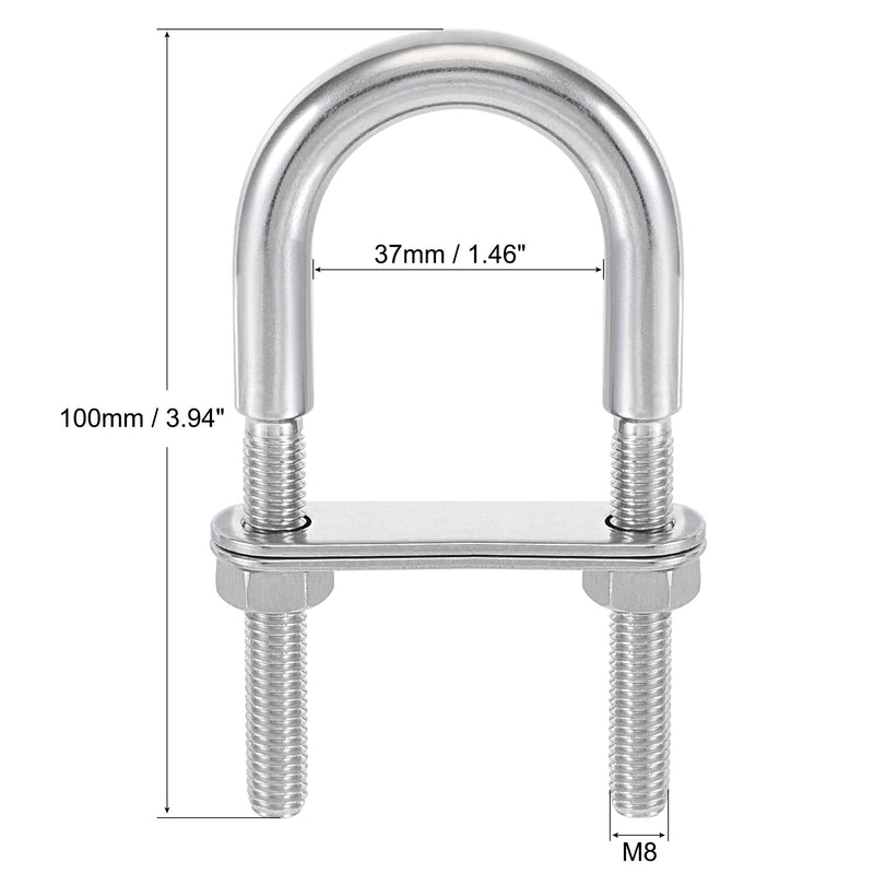 [Australia - AusPower] - uxcell Round U-Bolt 1.38"(35mm) Fit Rod Size 100mm Length 304 Stainless Steel M8 with Nuts, Plates 2 Sets M8x35mmx100mm 