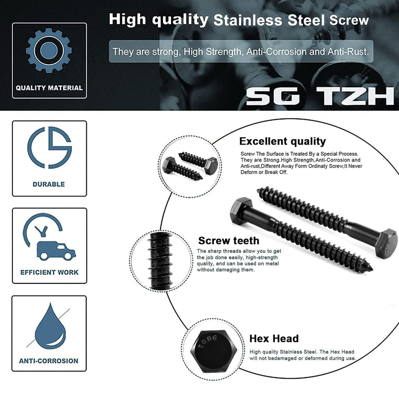 [Australia - AusPower] - 5/16" x 1-1/4" Hex Head Lag Screws Bolts 20Pcs 304 Stainless Steel 18-8, Partial Thread, Hexagon Head Wood Screws by Black Oxide by SG TZH 20 5/16" x 1-1/4" 