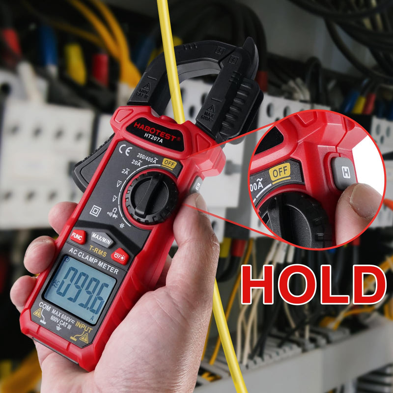 [Australia - AusPower] - Digital Clamp Meter Multimeter with D-Shaped Jaw, 2000 Counts Amp Voltage Tester Auto-ranging for AC/DC Voltage, AC Current, Capacitance, Resistance, Diode, Continuity 