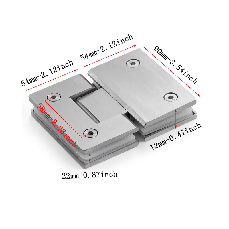 Ranbo 180 Degree Shower Glass Door Hinge, Brushed Nickel, 1 Pack | solid 5mm-thick 304 stainless steel, glass to glass mount, for 5/16"-1/2" (8mm-12mm) thick frameless doors 180-degree glass-to-glass