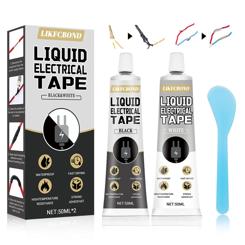 Liquid Electrical Tape Set, 100ml Liquid Rubber, Waterproof Insulating Wire Glue for Cables, Plugs, Equipment, 2 Count (Black and White) Black and White