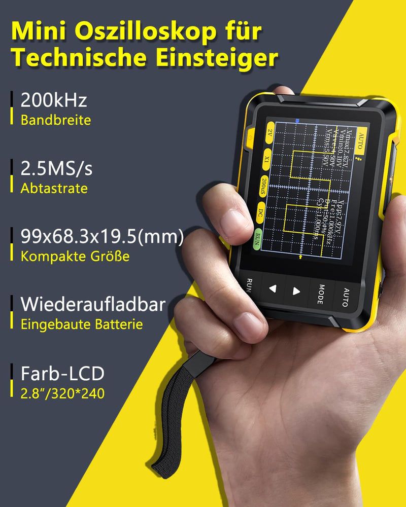 [Australia - AusPower] - SURLABA Digital Mini Oscilloscope, 200 kHz Bandwidth, Portable Pockets, Oscilloscope with Sampling Rate 2.5 MS/s, 2.8 Inch TFT, Trigger Mode Auto/Nomal/Single for Beginners, DIY, Home Use Mini Oscilloscope (DSO152) 