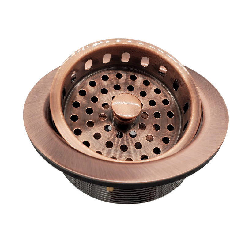 Westbrass A2165-11 4-1/4" OD Post Style Large Kitchen Basket Strainer with Waste Disposal Flange and Stopper Drain Set, Antique Copper