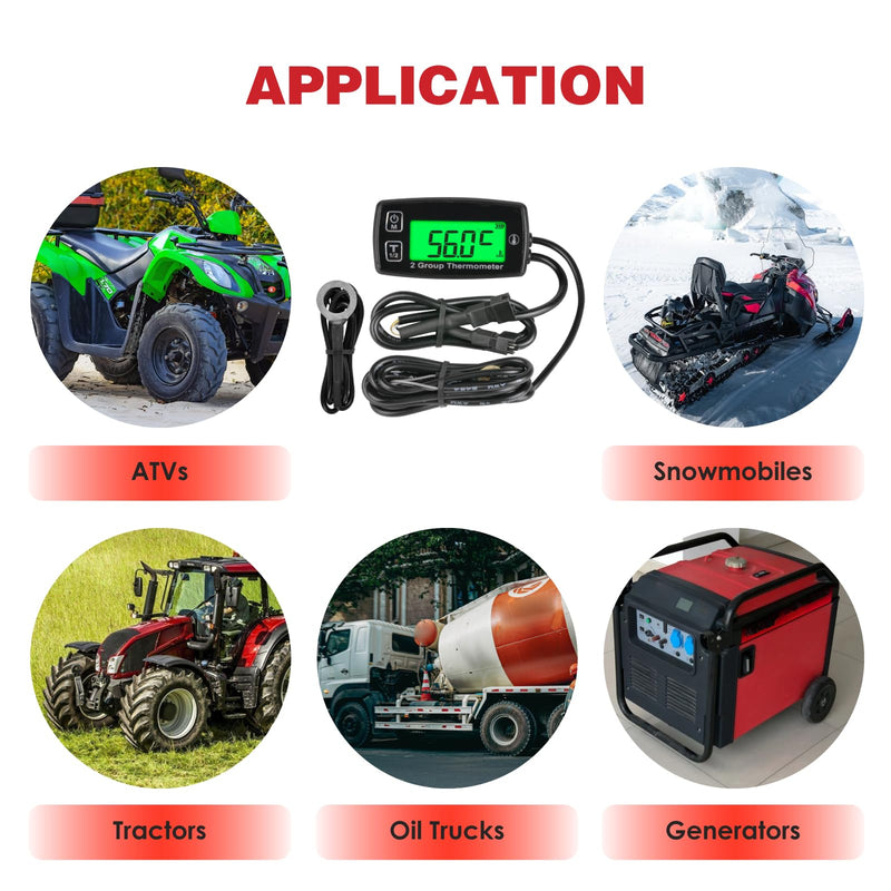 [Australia - AusPower] - TM004 Digital Thermometer,Backlight,Two Group of Temperature, Max Temperature,Use for Tractors, Atvs, Utvs, Snowmobiles, Engines, Generators, Water and Oil Trucks 