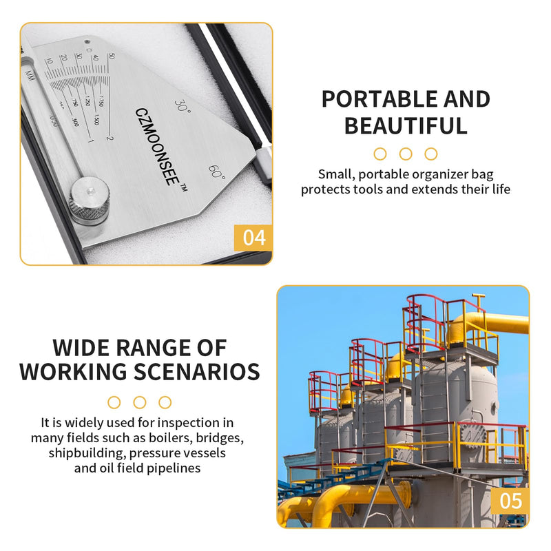 [Australia - AusPower] - SKEW-T Stainless Steel Oblique Welding Inspection Ruler Angle Weld Gauge Welding Point Measurement Gauge Welding Angle Gauge ulnar Test Ruler 