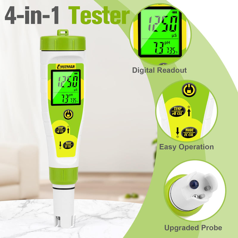 [Australia - AusPower] - pH EC Meter for Water Hydroponics PPM and pH Meter for Nutrients Measure pH PPM Conductivity Temperature DWC PH and EC PPM Water Tester for Nutrient Solution EC pH TDS Meter for Water System 4 in 1 Tester 