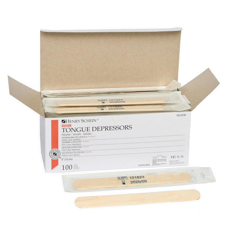 [Australia - AusPower] - Sterile Tongue Depressor, 6-Inch Adult Size - Disposable, Splinter- Free Wood - Versatile for Medical, Arts, and Crafts- 100/Box Pack of 1 