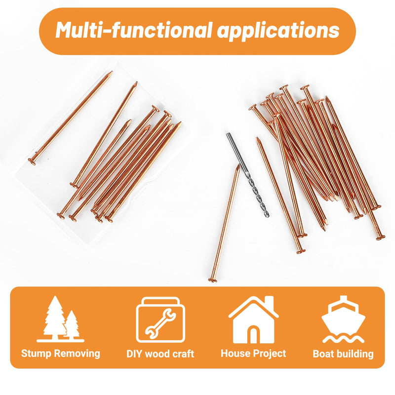 [Australia - AusPower] - Pack 10 Copper Nails for Killing Trees Stump Root, 3.14" Copper Nails with Drill, Stump Removal Spikes Hardware Nails for Trees 3.14 " -10PCS 