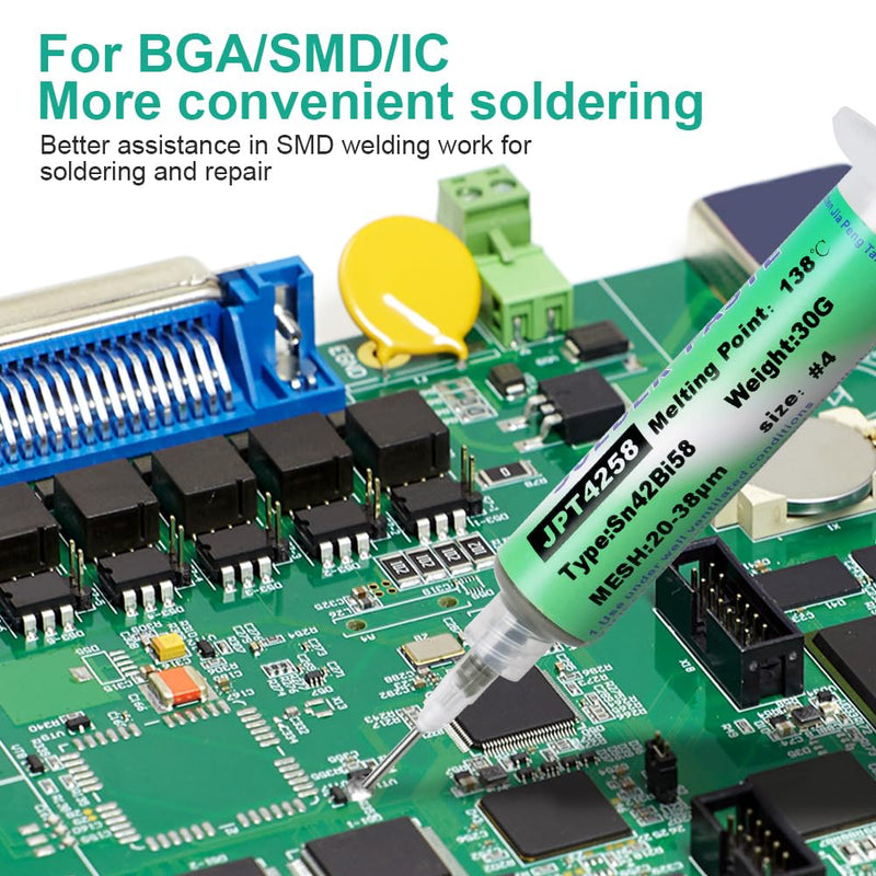 [Australia - AusPower] - Flintronic Lead-free Solder Paste 30g, Sn42 Bi58 Syringe Solder Paste Flux, Low Temperature 138°C Solder Flux Tin Paste, Solder Paste for BGA SMT LED SMD Solder #3 Lötpaste #6 Soldering Paste 30 G, Low Temperature 138 °c 