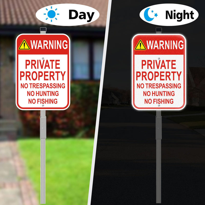 2 Pack Private Property No Trespassing Signs with 36" Metal Stakes, 10x14 Inches, Reflective Aluminum, No Hunting No Fishing Signs 2 Pack-10"x14" with 36" Stakes