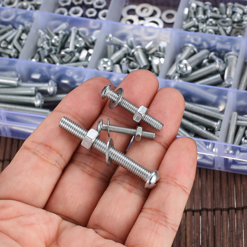 [Australia - AusPower] - 720 Pcs Nuts and Bolts Assortment Kit, M3 M4 M5 Carbon Steel Screws Bolts and Nuts and Washers Assortment Set, Assorted Cross Pan Head Machine Screws Nuts and Bolts, with Storage Case 