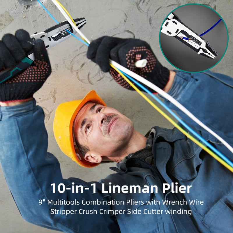 [Australia - AusPower] - 10-in-1 Wire Stripper Tool,Wire Strippers,Cable Cutters,CR-V Multifunctional Plier with Wire Stripper Crimper Side Cutter, Shearing,Screw Gripping Pliers for Electric Cable 10-in-1 stripper 