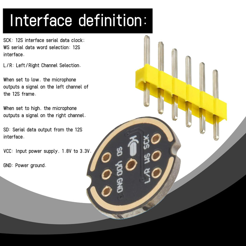 3 Pieces Digital Microphone Module INMP441, INMP441 Omnidirectional Microphone Module, Omnidirectional Microphone Module, Omnidirectional Micro MMS, 24 Bit I2S, Compatible with Arduino and ESP32