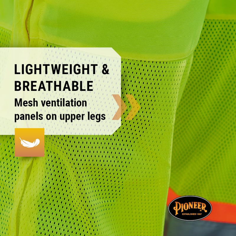 Pioneer Hi Vis Lightweight Traffic Safety Work Pants for Men & Women - Reflective Tape - Leg Zippers - Yellow/Green 3X-Large