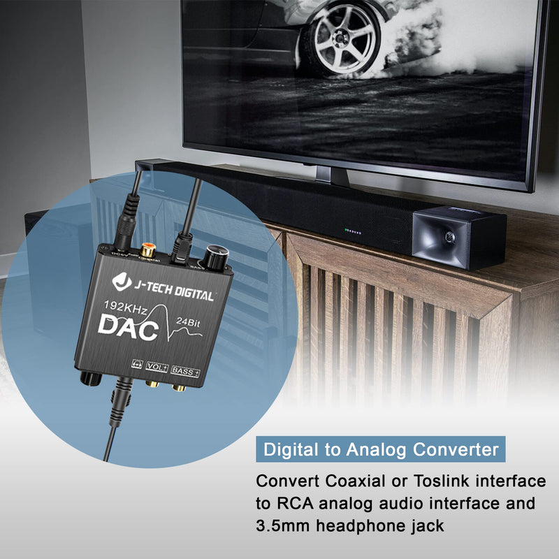 [Australia - AusPower] - Digital to Analog Audio Converter with Headphone Amplifier & Bass Control by J-Tech Digital | 192kHz 24bit Optical Coaxial RCA 3.5mm 