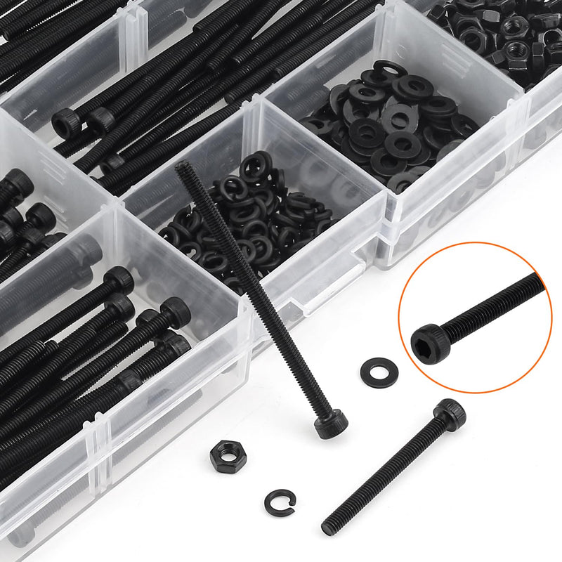 [Australia - AusPower] - 400 Pieces M3 x 30mm /35mm /40mm /45mm /50mm, Hex Socket Head Cap Metric Screws Bolts Washers Nuts Kit, 12.9 Grade Alloy Steel, Fully Threaded, Black M3 x 30/35/40/45/50mm 