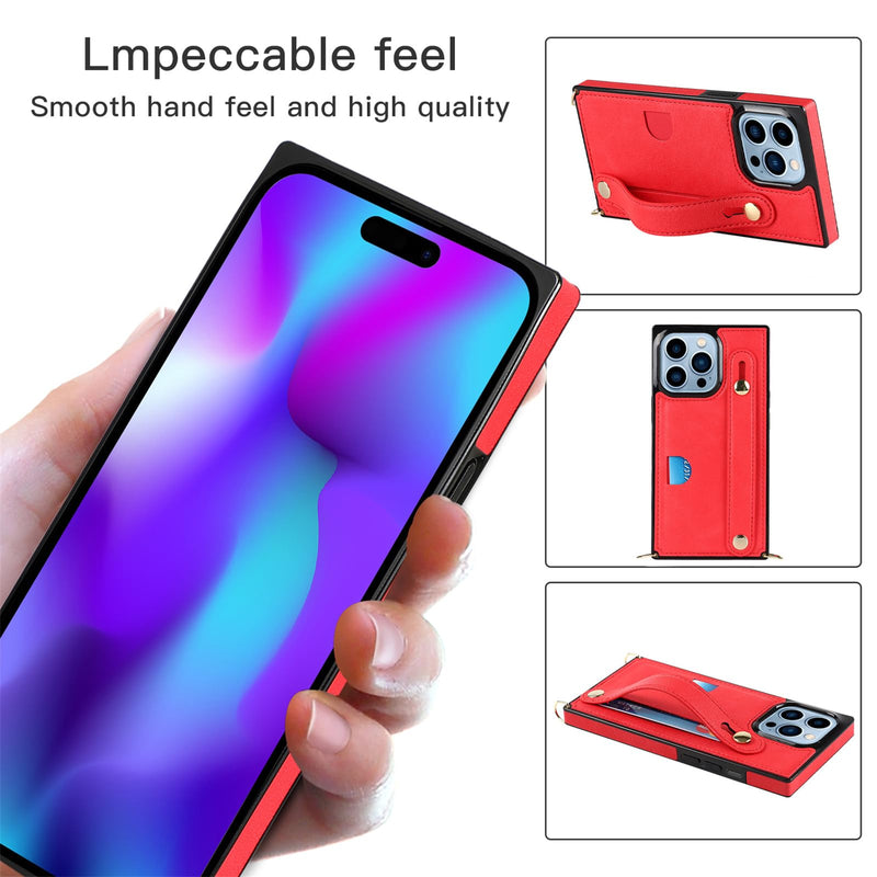 [Australia - AusPower] - CCSmall for iPhone 15 Pro Max Case with Card Holder for Women, Phone Case Crossbody with Wrist Strap & Removable Adjustable Shoulder Lanyard Cover for iPhone 15 Pro Max KB Red 