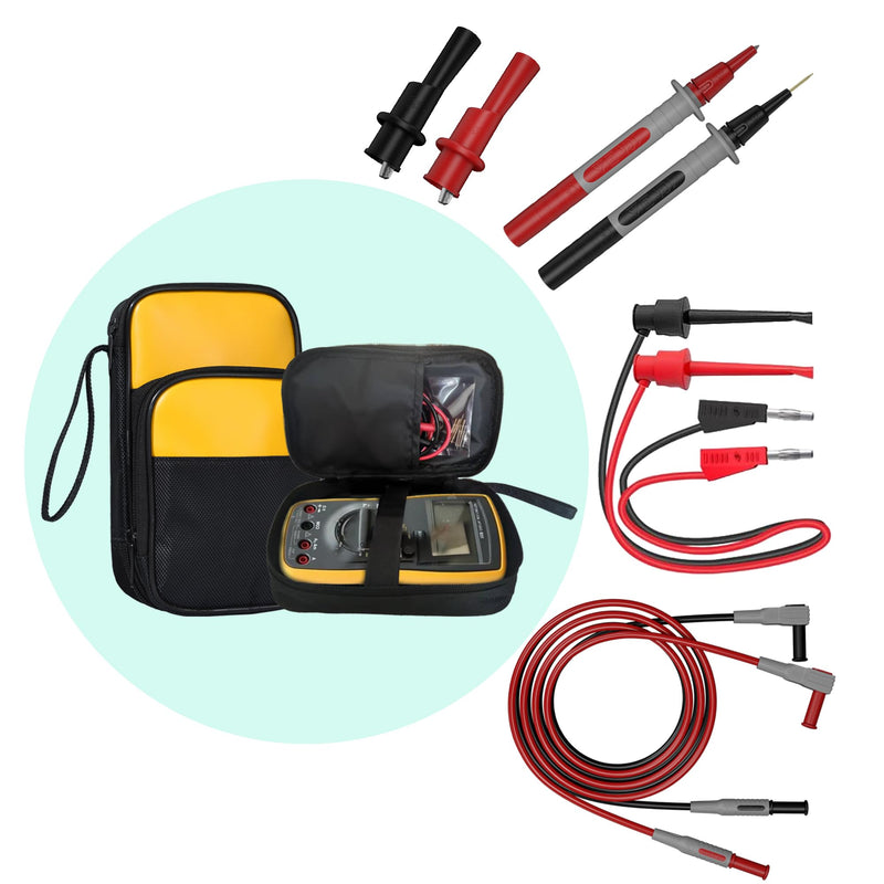[Australia - AusPower] - Multimeter Test Leads Kit with Soft Tool Carrying Case Alligator Clips Test Hook Clips Wire Replaceable Precision Sharp Probes for Digital Electrical Multimeter Testing 