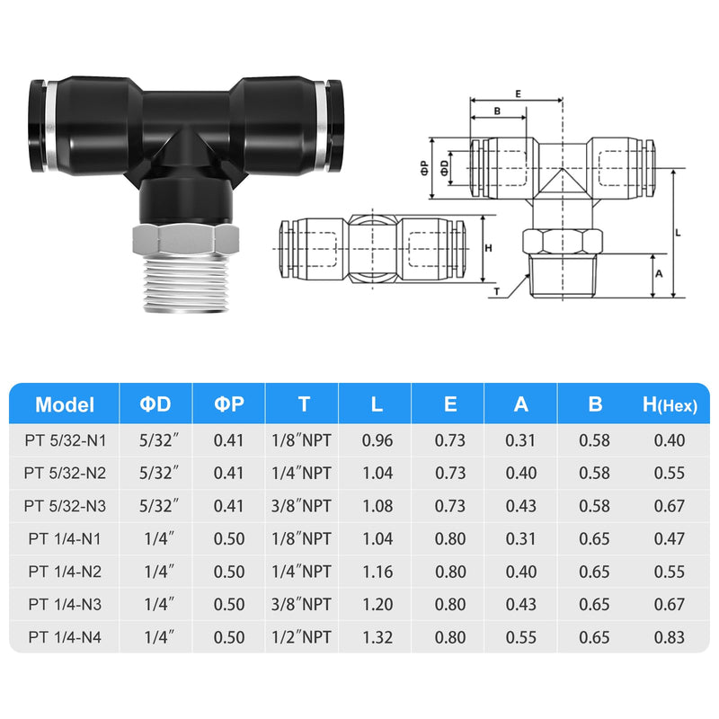 [Australia - AusPower] - TAILONZ PNEUMATIC Male Branch Tee 1/4 Inch Tube OD x 1/4 Inch NPT Thread Push to Connect Fittings PT-1/4-N2 (Pack of 10) 1/4"OD x 1/4"MNPT 