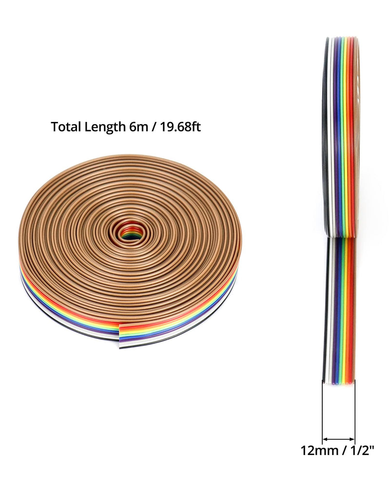 QWORK® Flat Ribbon Cable, Jumper Cable Breadboard Cable 10-Pin 1.27 mm Pitch for 2.54 mm Pin Header Connectors, 6 m