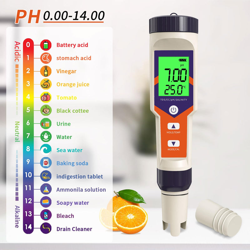 [Australia - AusPower] - Digital PH Water Tester, 5 in 1 PH/TDS/EC/Salt/Temp Meter, a Practical Portable Meter for Pool, Aquarium, Drinking Water, Shower& Kitchen Drinking Water for The Household 2025 upgraded 5-IN-1 pH meter 
