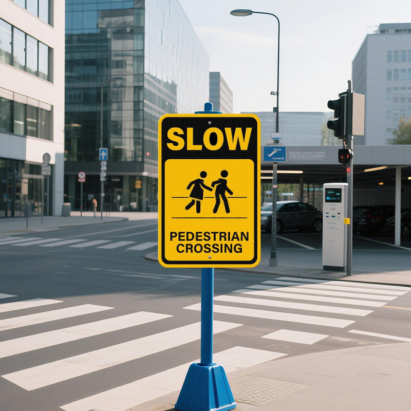 2 Pack Slow Pedestrian Crossing Sign 18 × 12 Inches High Reflective Waterproof Aluminum Metal Safety Warning Signage with Pre-Drilled Holes for Indoor Outdoor Use