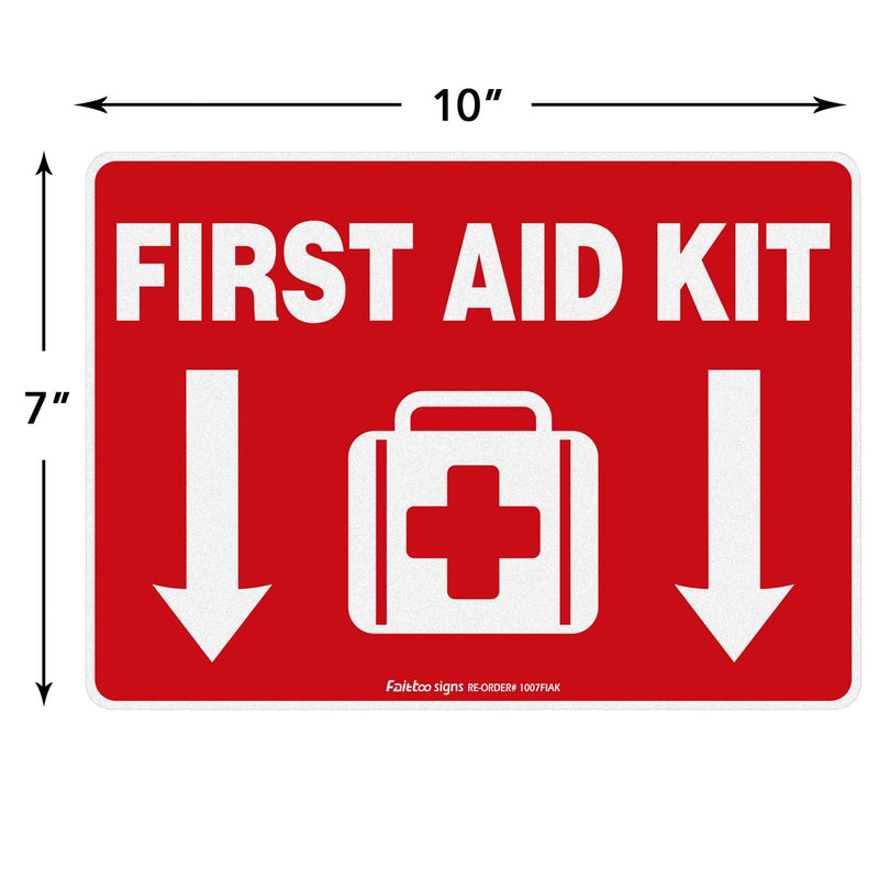 First Aid Kit Sticker, First Aid Kit Sticker Decal for Home, Schools and Business, 2 Pack, 10 x 7 inch Self-Adhesive Vinyl Decal Stickers, Reflective, UV Protected, Waterproof